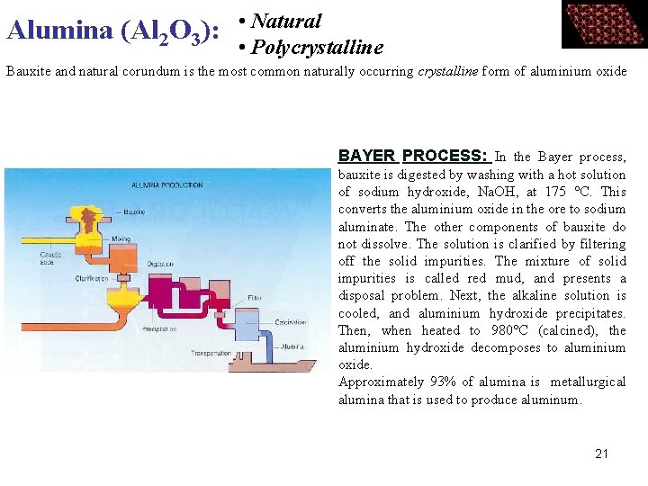 Alumina (Al 2 O 3): • Natural • Polycrystalline Bauxite and natural corundum is