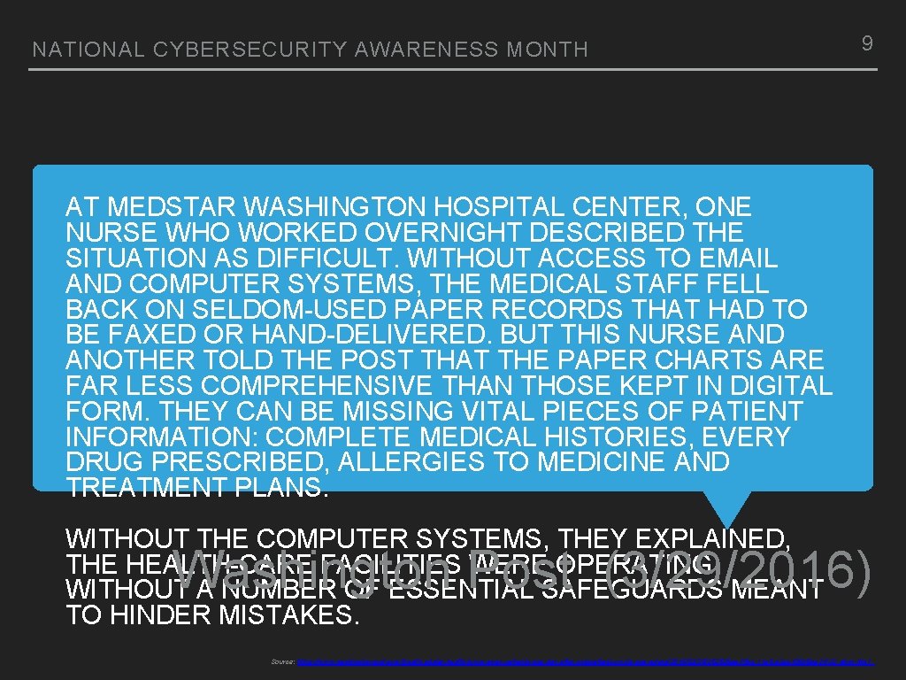 NATIONAL CYBERSECURITY AWARENESS MONTH 9 AT MEDSTAR WASHINGTON HOSPITAL CENTER, ONE NURSE WHO WORKED