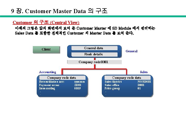 9 장. Customer Master Data 의 구조 Customer 의 구조 (Central View) 아래의 그림은