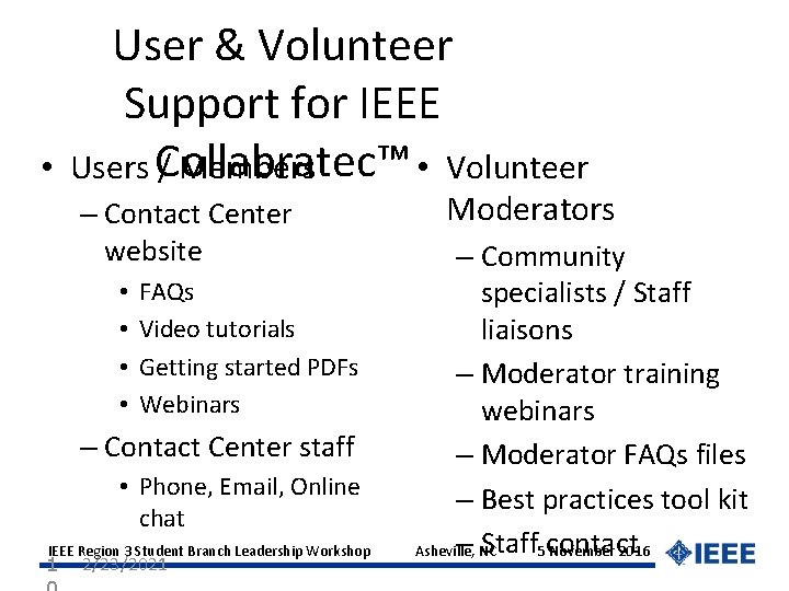  • User & Volunteer Support for IEEE Collabratec™ • Volunteer Users / Members