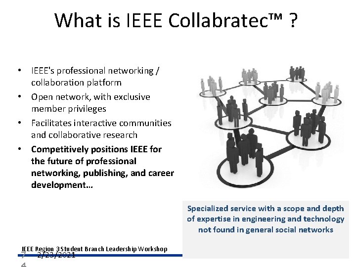 What is IEEE Collabratec™ ? • IEEE's professional networking / collaboration platform • Open