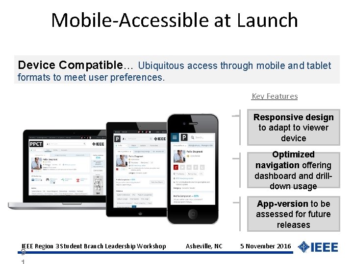 Mobile-Accessible at Launch Device Compatible… Ubiquitous access through mobile and tablet formats to meet