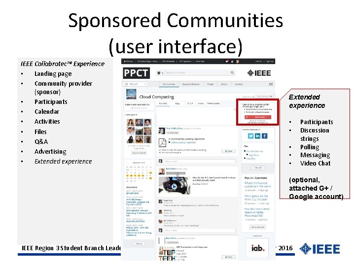 Sponsored Communities (user interface) IEEE Collabratec™ Experience • Landing page • Community provider (sponsor)