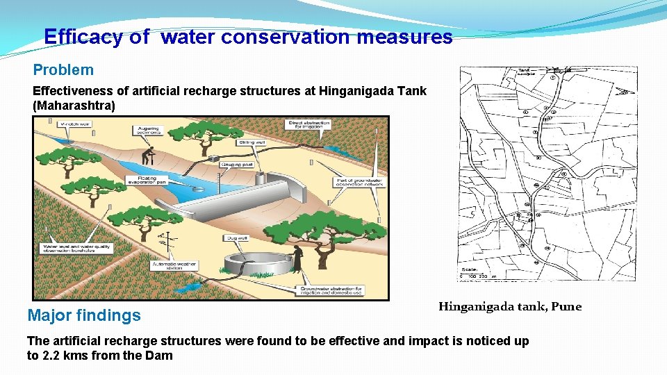 Efficacy of water conservation measures Problem Effectiveness of artificial recharge structures at Hinganigada Tank