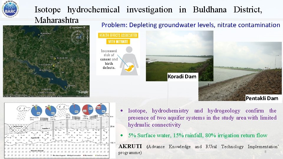 Isotope hydrochemical investigation in Buldhana District, Maharashtra Problem: Depleting groundwater levels, nitrate contamination Koradi