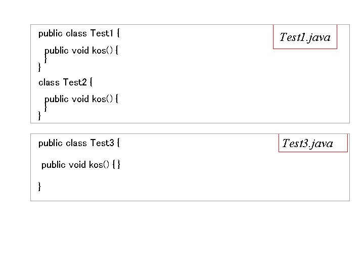 public class Test 1 { Test 1. java public void kos() { } }