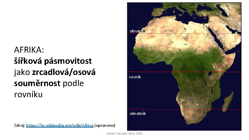 obratník AFRIKA: šířková pásmovitost jako zrcadlová/osová souměrnost podle rovníku rovník obratník Zdroj: https: //ie.