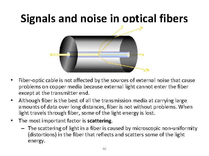 Signals and noise in optical fibers • Fiber-optic cable is not affected by the