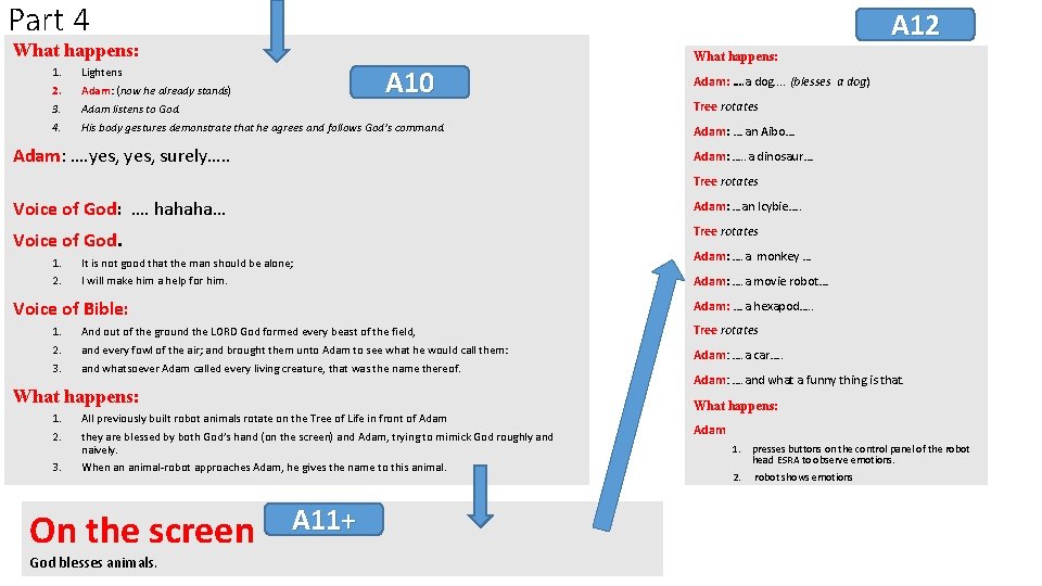 Part 4 A 12 What happens: 1. 2. 3. 4. A 10 Lightens Adam: