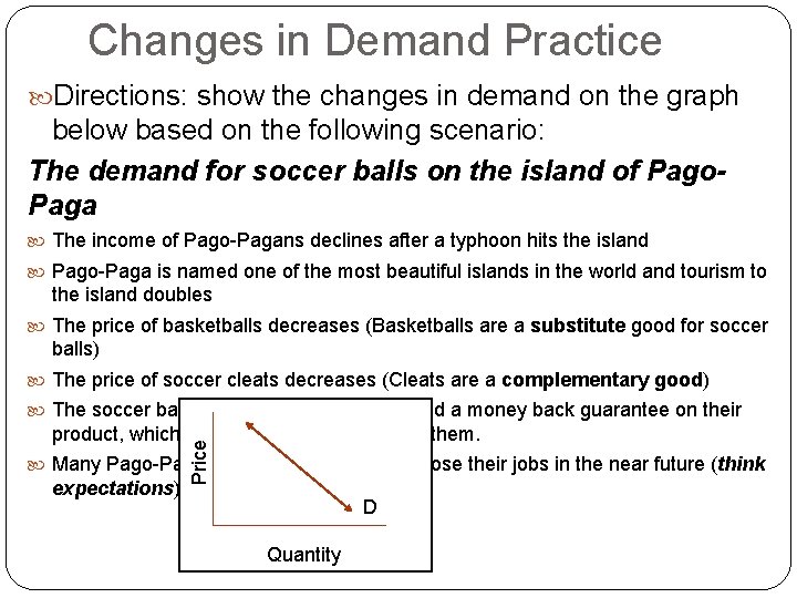 Changes in Demand Practice Directions: show the changes in demand on the graph below