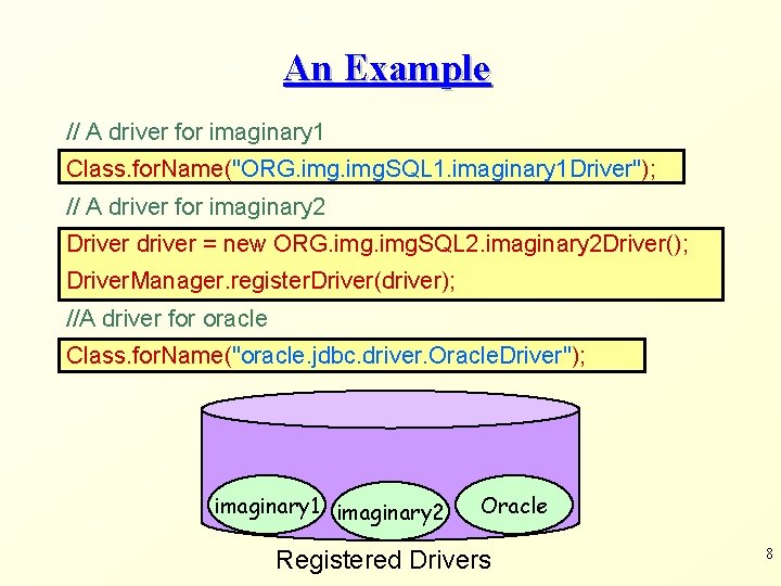 An Example // A driver for imaginary 1 Class. for. Name("ORG. img. SQL 1. An Example // A driver for imaginary 1 Class. for. Name("ORG. img. SQL 1.
