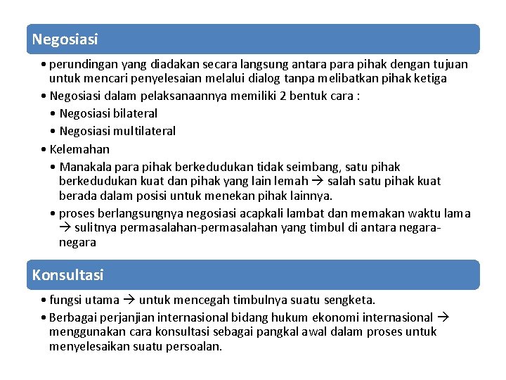 Negosiasi • perundingan yang diadakan secara langsung antara pihak dengan tujuan untuk mencari penyelesaian