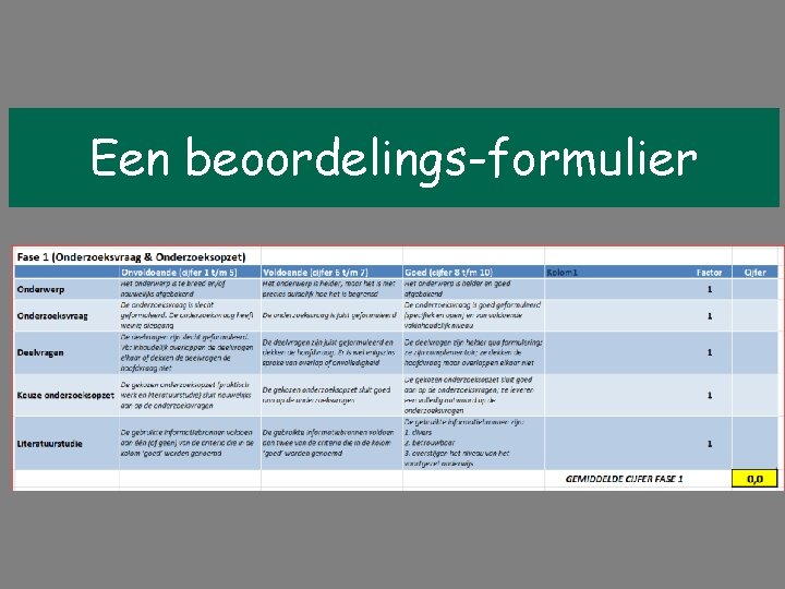 Een beoordelings-formulier 