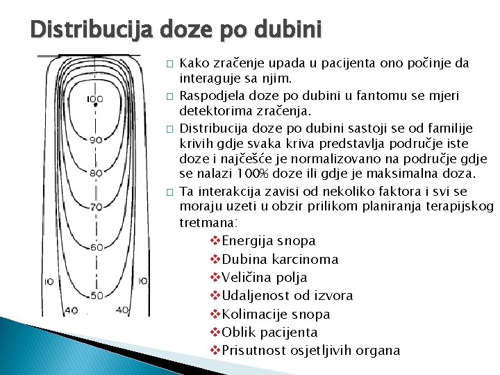 Distribucija doze po dubini � � Kako zračenje upada u pacijenta ono počinje da