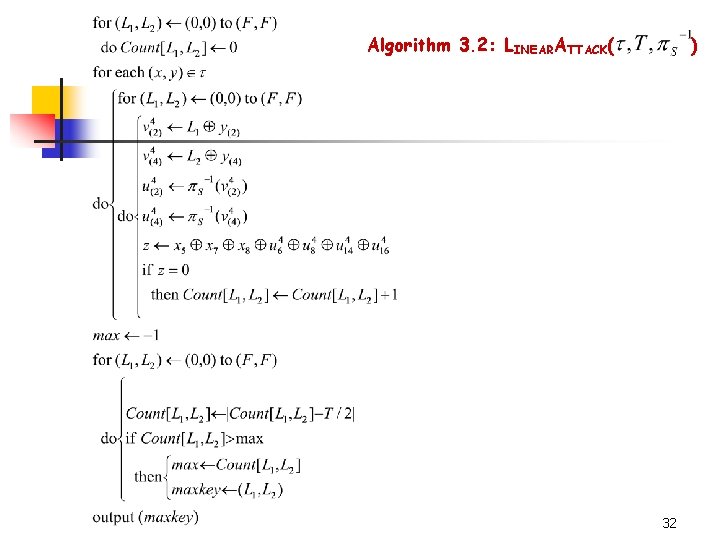 Algorithm 3. 2: LINEARATTACK( ) 32 