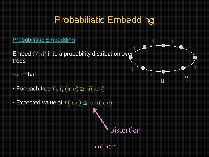 Probabilistic Embedding 1 1 1 1 Distortion Princeton 2011 u 1 v 