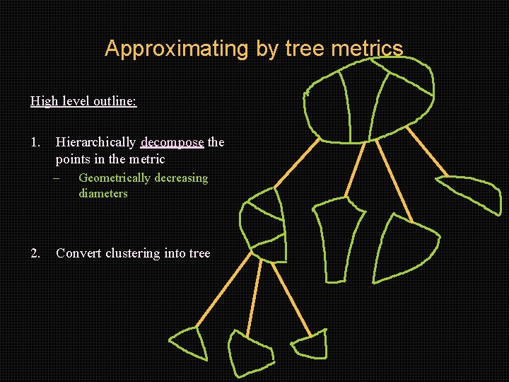 Approximating by tree metrics High level outline: 1. Hierarchically decompose the points in the