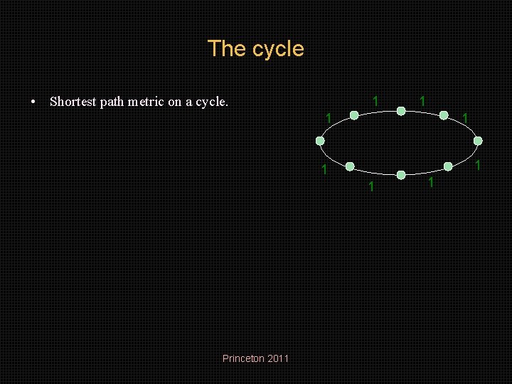 The cycle 1 • Shortest path metric on a cycle. 1 1 1 Princeton