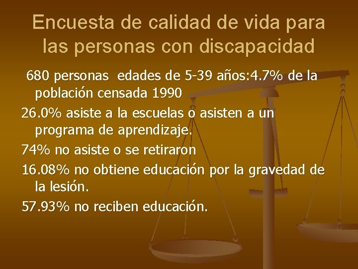 Encuesta de calidad de vida para las personas con discapacidad 680 personas edades de