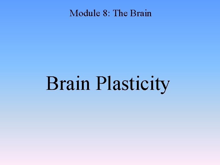 Module 8: The Brain Plasticity 
