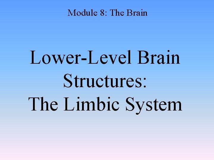 Module 8: The Brain Lower-Level Brain Structures: The Limbic System 