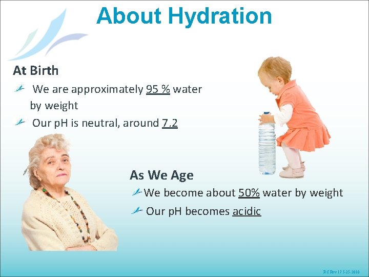 About Hydration At Birth We are approximately 95 % water by weight Our p.