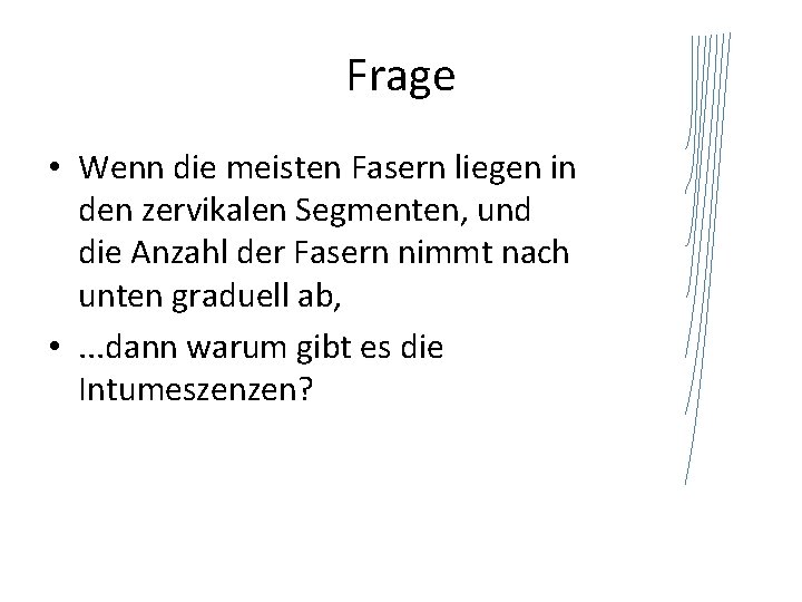 Frage • Wenn die meisten Fasern liegen in den zervikalen Segmenten, und die Anzahl