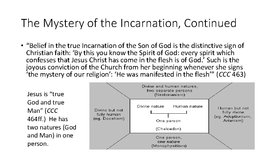 The Mystery of the Incarnation, Continued • “Belief in the true Incarnation of the