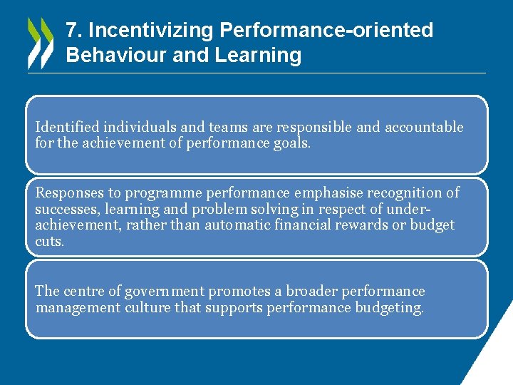 7. Incentivizing Performance-oriented Behaviour and Learning Identified individuals and teams are responsible and accountable