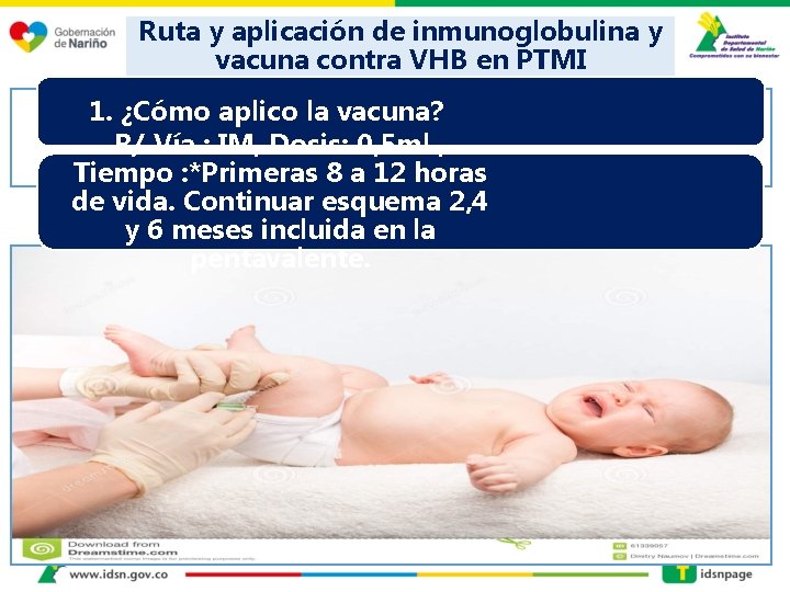 Ruta y aplicación de inmunoglobulina y vacuna contra VHB en PTMI 1. ¿Cómo aplico