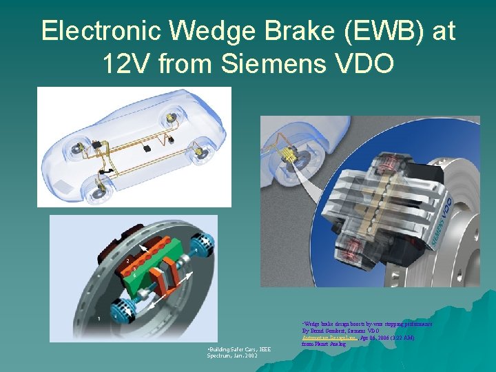 Electronic Wedge Brake (EWB) at 12 V from Siemens VDO • Wedge brake design