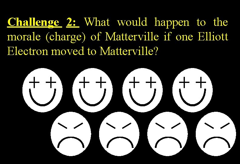 Challenge 2: What would happen to the morale (charge) of Matterville if one Elliott
