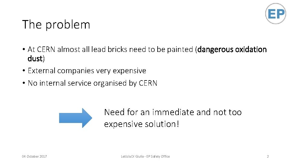 The problem • At CERN almost all lead bricks need to be painted (dangerous