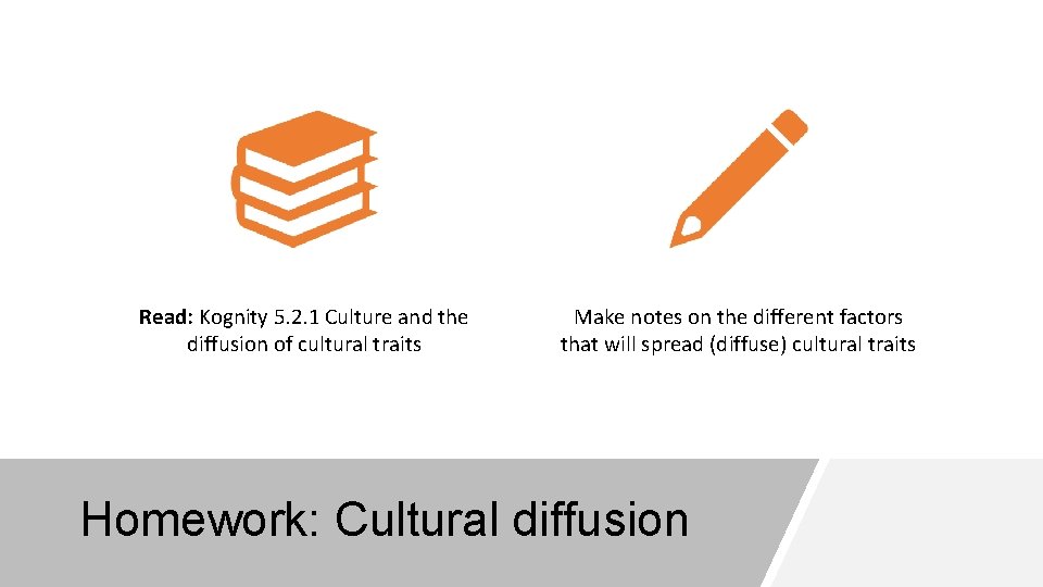 Read: Kognity 5. 2. 1 Culture and the diffusion of cultural traits Make notes