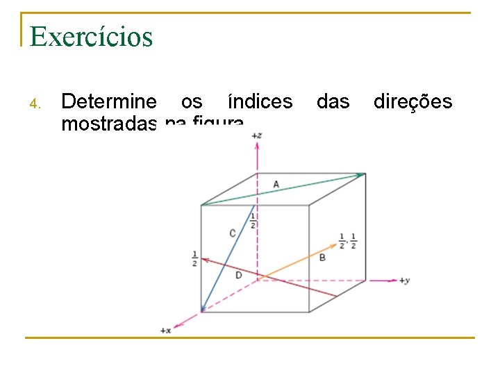 Exercícios 4. Determine os índices mostradas na figura. das direções 