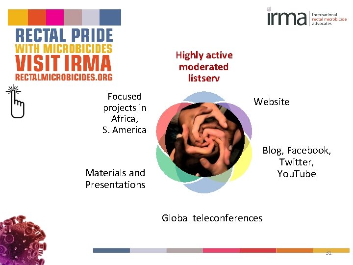 Highly active moderated listserv Focused projects in Africa, S. America Materials and Presentations Website