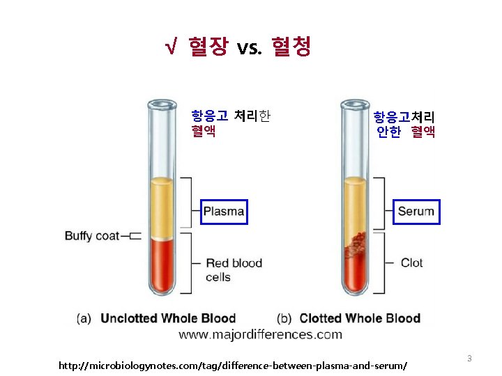 √ 혈장 vs. 혈청 항응고 처리한 혈액 항응고처리 안한 혈액 http: //microbiologynotes. com/tag/difference-between-plasma-and-serum/ 3