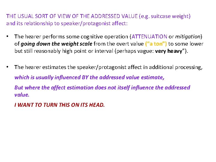 THE USUAL SORT OF VIEW OF THE ADDRESSED VALUE (e. g. suitcase weight) and