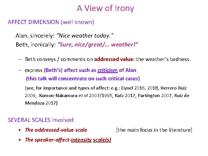 A View of Irony AFFECT DIMENSION (well known) Alan, sincerely: “Nice weather today. ”