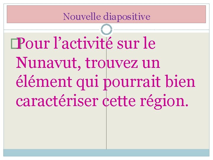 Nouvelle diapositive � Pour l’activité sur le Nunavut, trouvez un élément qui pourrait bien