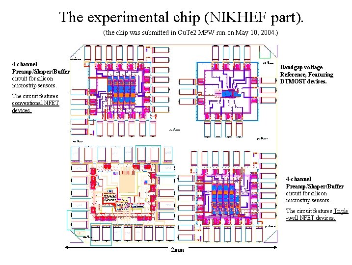 The experimental chip (NIKHEF part). (the chip was submitted in Cu. Te 2 MPW