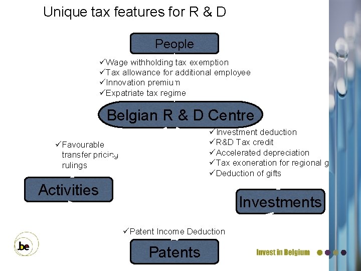 Unique tax features for R & D People üWage withholding tax exemption üTax allowance