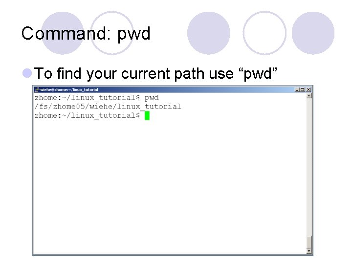 Command: pwd l To find your current path use “pwd” 