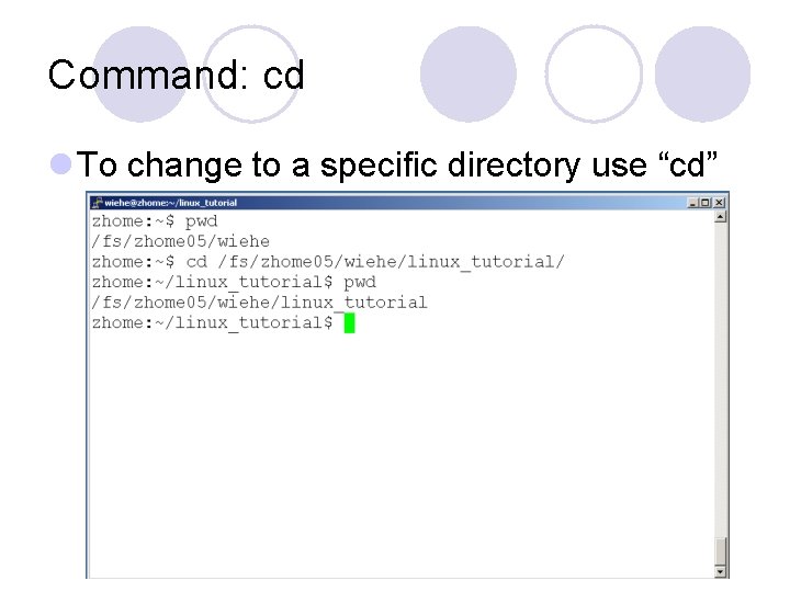 Command: cd l To change to a specific directory use “cd” 