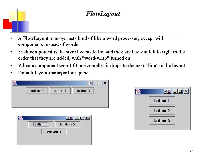 Flow. Layout • • A Flow. Layout manager acts kind of like a word