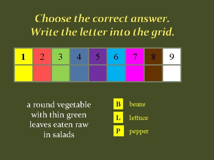 Choose the correct answer. Write the letter into the grid. 1 2 3 4