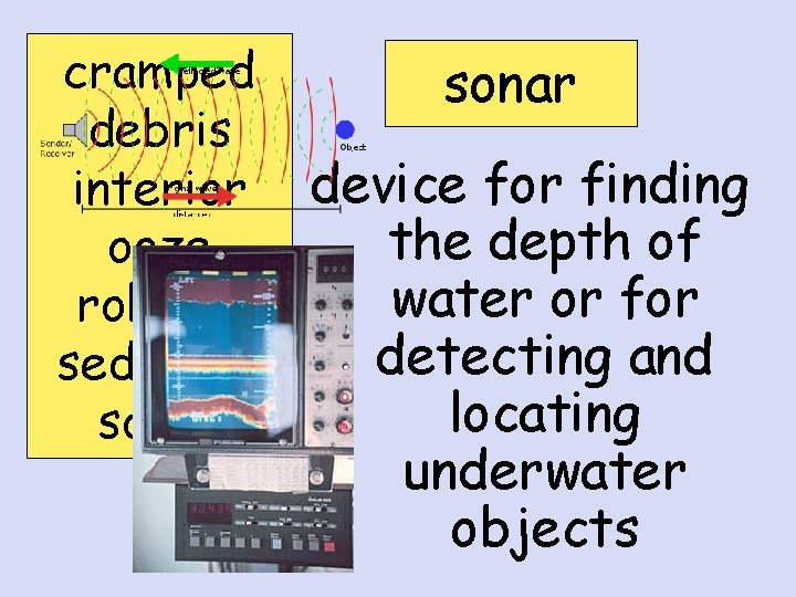 cramped sonar debris interior device for finding the depth of ooze water or for