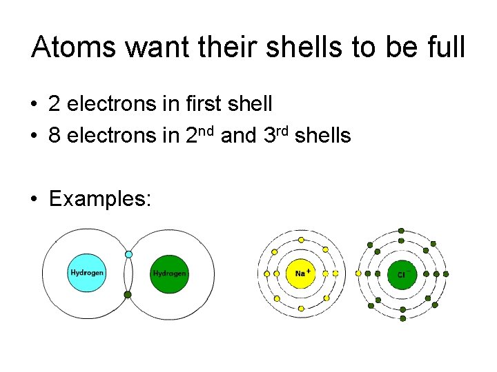 Atoms want their shells to be full • 2 electrons in first shell •