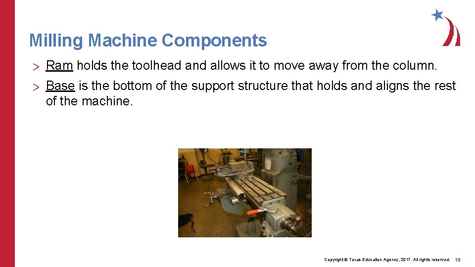 Milling Machine Components > Ram holds the toolhead and allows it to move away