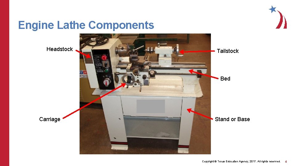 Engine Lathe Components Headstock Tailstock Bed Carriage Stand or Base Copyright © Texas Education